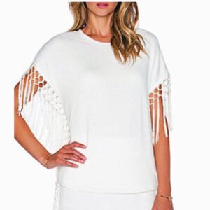 TBags Los Angeles White Fringe Shirt Medium NWT